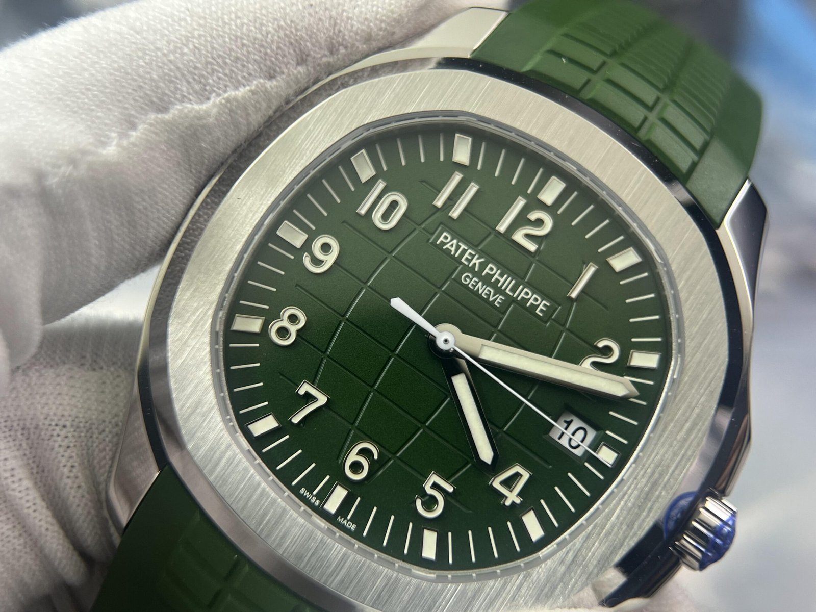 Aquanaut 5168 SS 3KF 1:1 Best Edition GreenTextured Dial on Green Rubber Strap A330 Super Clone V3 - Image 4