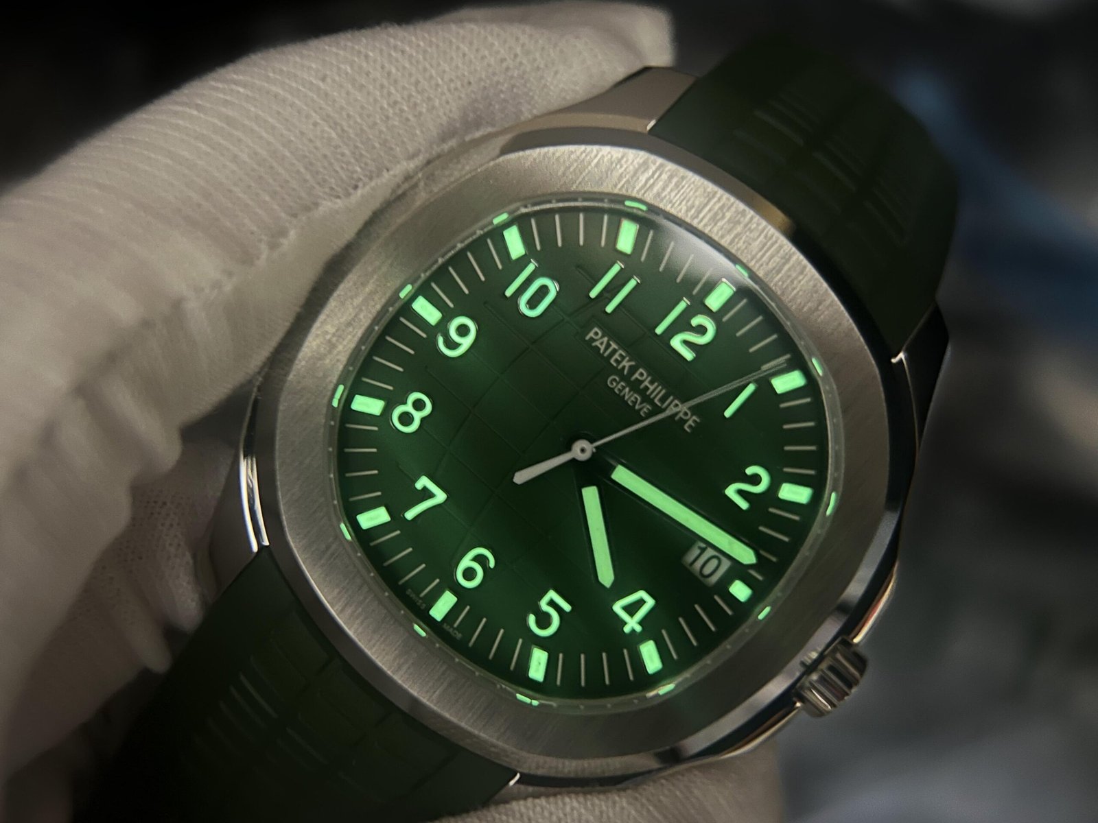 Aquanaut 5168 SS 3KF 1:1 Best Edition GreenTextured Dial on Green Rubber Strap A330 Super Clone V3 - Image 5
