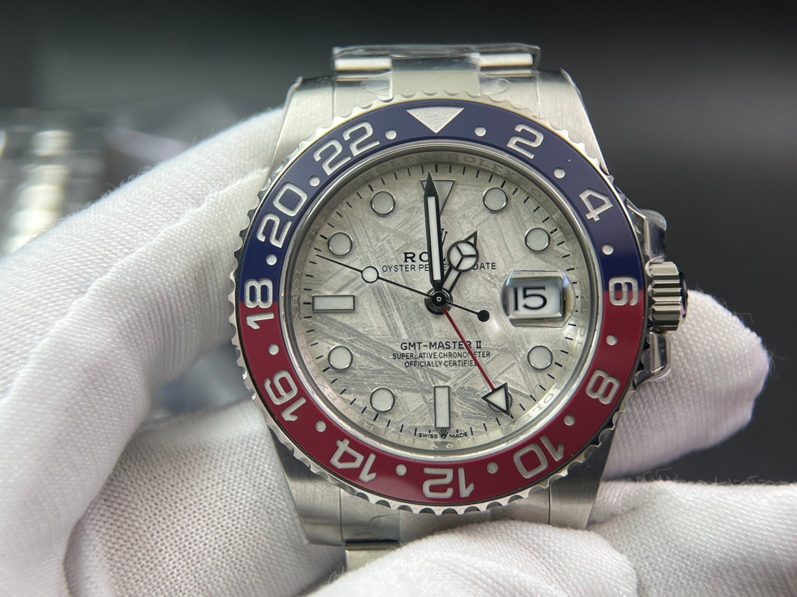 GMT-Master II 126719 BLRO Meteorite dial Upgrade Close Genuine Red/Blue Ceramic 904L Steel (Based on Clean factory 3285 V3)