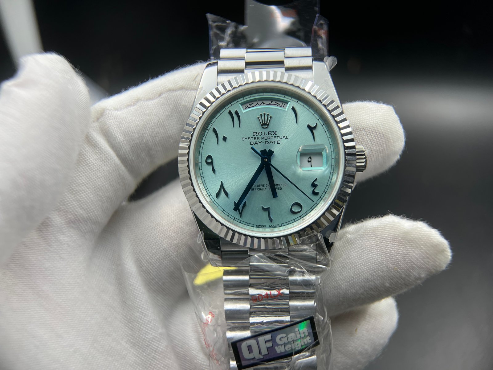 Day Date 40 SS 904L Steel QF 1:1 Best Edition Blue Dial with Arabic Markers on SS Bracelet (Tungsten Heavy Version) - Image 4