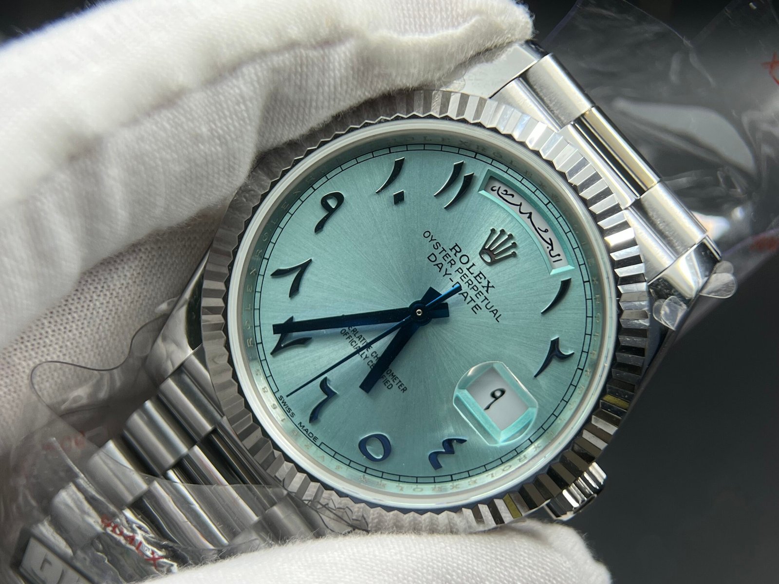 Day Date 40 SS 904L Steel QF 1:1 Best Edition Blue Dial with Arabic Markers on SS Bracelet (Tungsten Heavy Version)