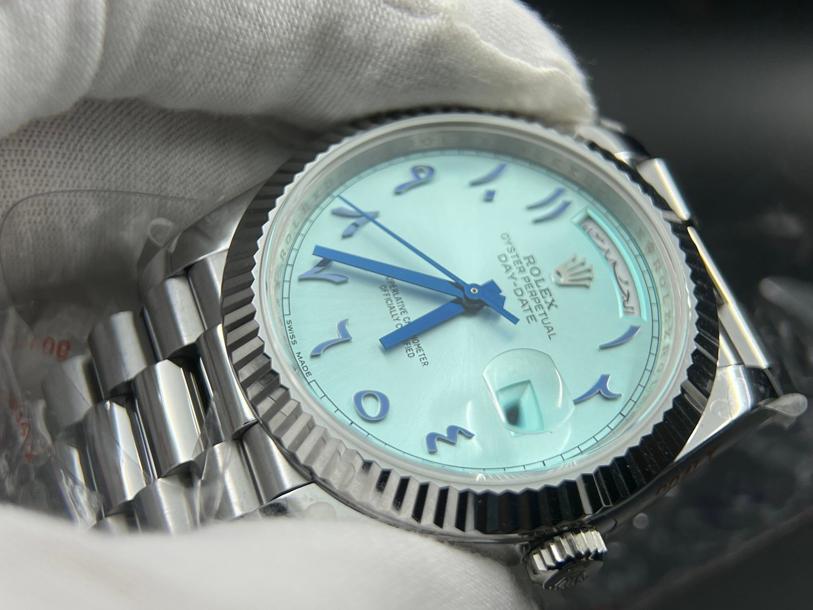 Day Date 40 SS 904L Steel QF 1:1 Best Edition Blue Dial with Arabic Markers on SS Bracelet (Tungsten Heavy Version) - Image 8