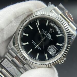 Day Date 40 SS 904L Steel QF 1:1 Best Edition Black Stick Dial on SS Bracelet A2836 (Tungsten Heavy Version)